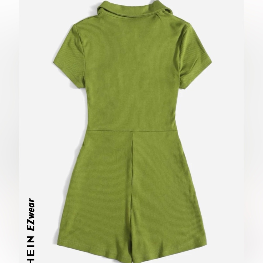 Green Ruched Rib-Knit Romper - Picture 2 of 2